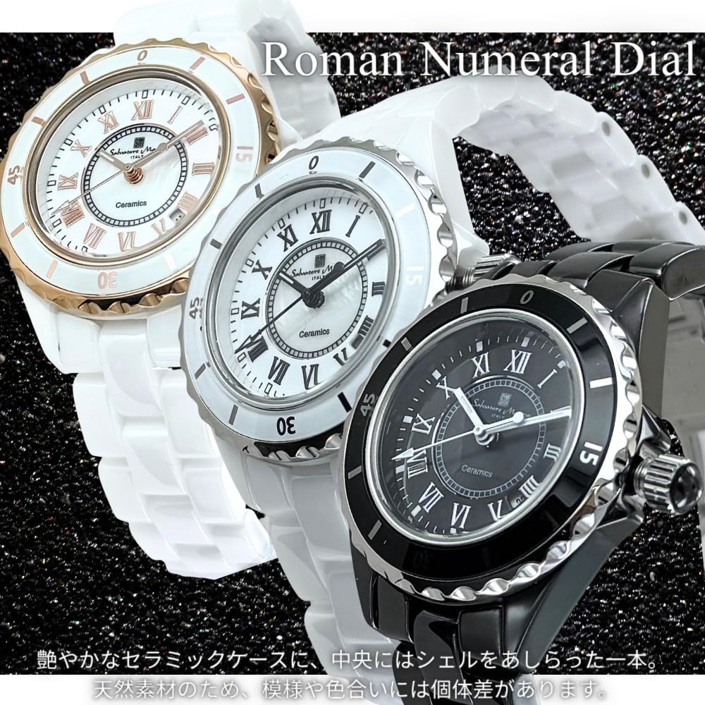 Salvatore Marra Gift Set Salvatore Marra Quartz Watch with Roman Numerals and Ceramic Strap 1 (Pre-wrapped) Women's (No. Black)