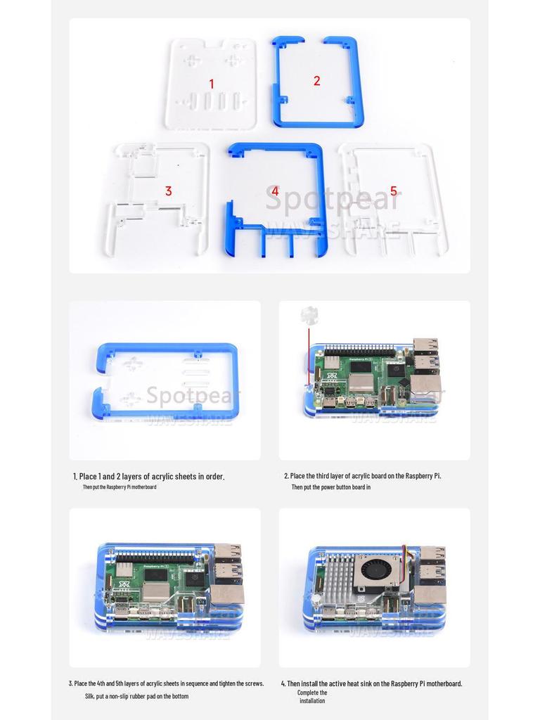 Raspberry Pi 5 Transparent Blaues Acrylgehäuse mit Offizieller Kühlkörperunterstützung