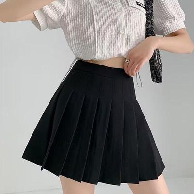 Women's Versatile High Waist Pleated Midi Skirt - Spring/Summer Preppy Style with Slimming Fit and Built-in Safety Shorts