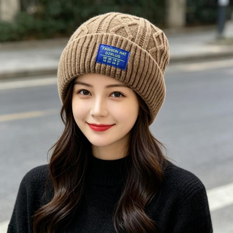 Autumn and Winter Hats Women's Fashion Versatile Ear Protectors Pullover Hats Show a Small Face Outdoor Cold-proof Plush Warm Knitted Wool Hats