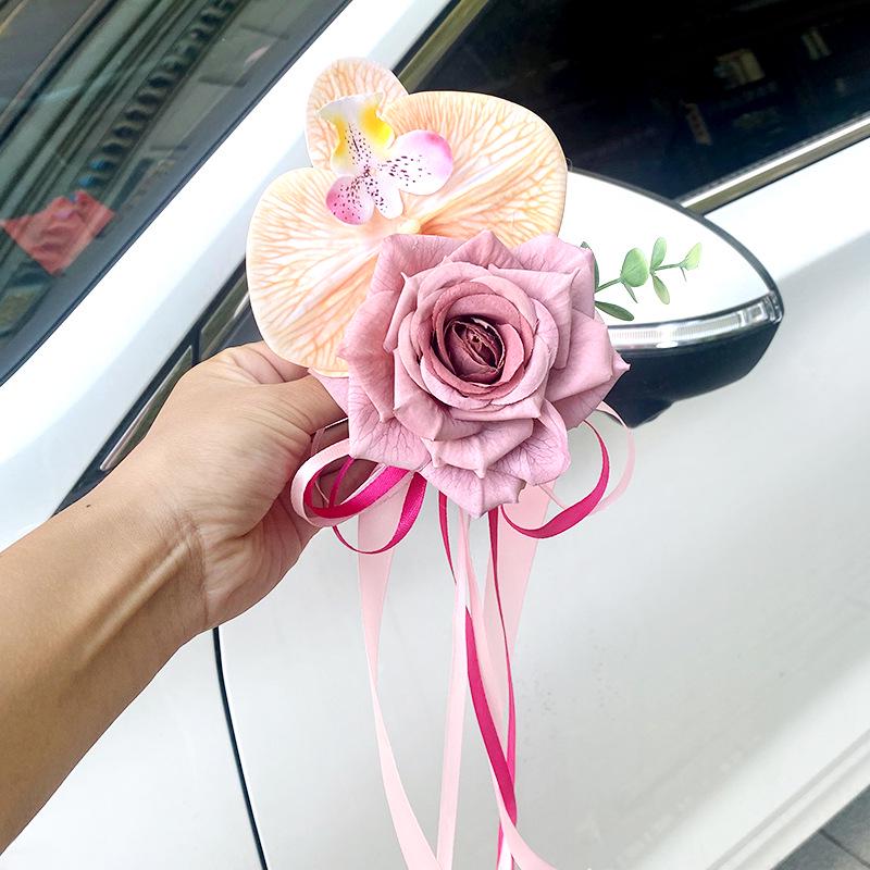 Wedding Car Decoration Set: Ribbons, Flowers, Mirror Arrangements, Double Happiness Stickers