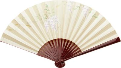 Nombre de l'éventail en papier Made in pour glycine fait main par x 33cm quand éventail style Kyoto, « Yamabe Fuji » (Montagnes de Glycines), Japon, Kyoto. Peinte à la main