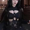 GMXIA Dark Wind Sommer Mode Top O-Ausschnitt Langarm Crop Mesh kurze Hoodie Frau