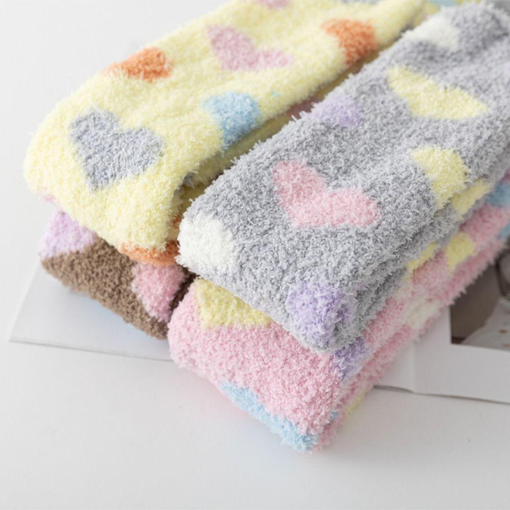 Heart Floor Plush Stockings Sleeping Long Tube Socks Cute Coral Fleece Stockings Winter