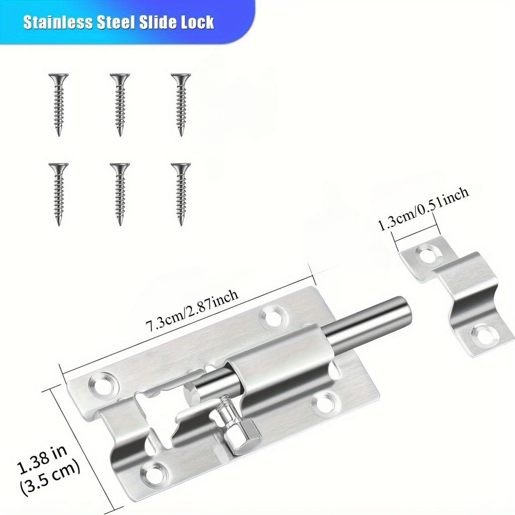 3Pcs Stainless Steel Sliding Door Bolt Locks, Heavy-Duty Design with 6 Mounting Screws for Cabinet Security