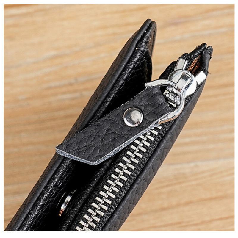 Japanese Style Fashion Ultra Thin Short Purse Large Capacity Women RFID Real Leather Wallet Zipper Coin Card Purse