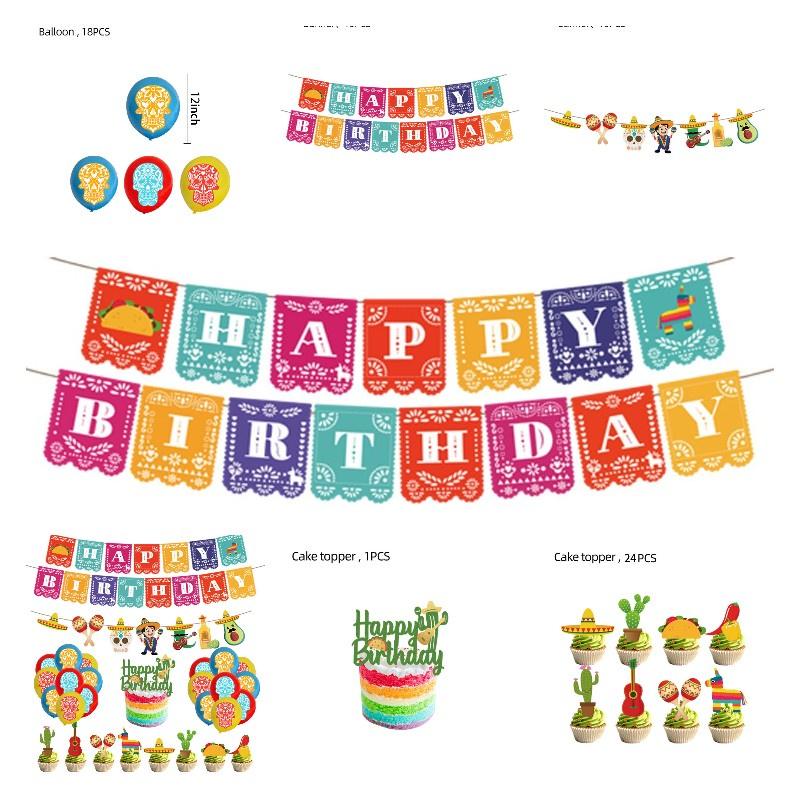 Mexican-inspired Party Supplies For Children's Halloween Party Decorate With Ghostly Cake Toppers Banners And Balloons