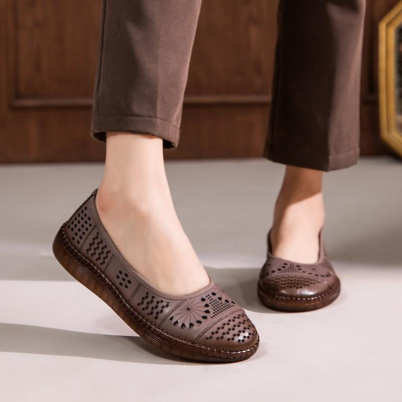 Fashion GKTINOO Genuine Leather Sandals 2025 Summer New Breathable Hollow Soft Sole Shallow Comfortable Women's Flat Shoes