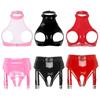 Sexy Women Leather Lingerie Outfits Hollow Out Bra Top and Panties Latex Rave Pole Dance Clubwear