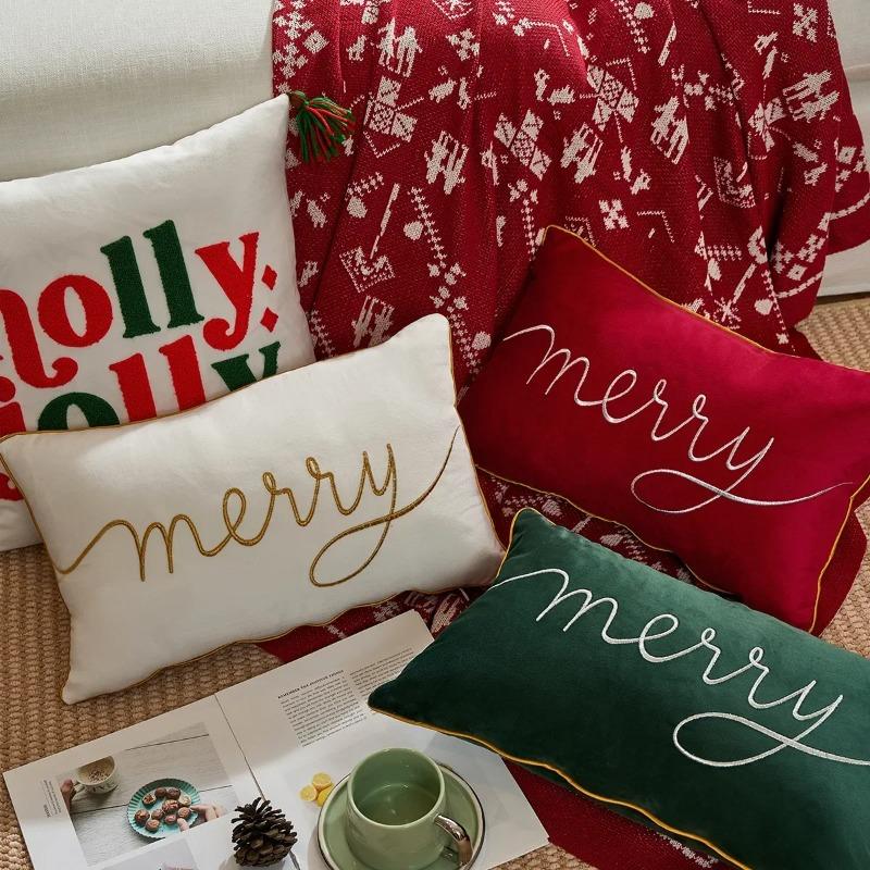 Christmas Tree Embroidery Pillowcase Merry Christmas Cushion Cover Sofa Headboard Waist Pillowcase Holiday Decoration
