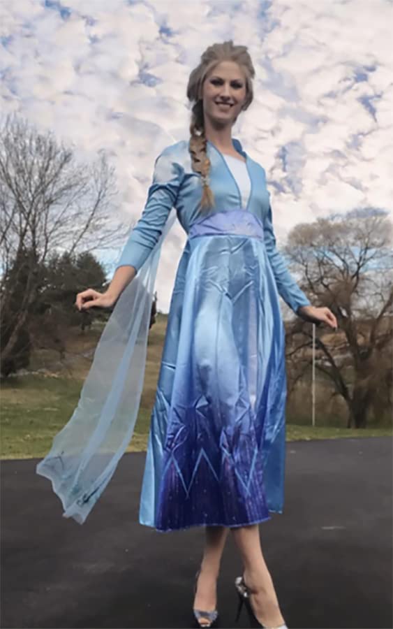 SCLYX Frozen Anna Dress, Long Sleeves, Light Blue, Cute Anna Cosplay, Adult Anna Costume, Women's, Halloween Costume, Women's, Event Costume #20551