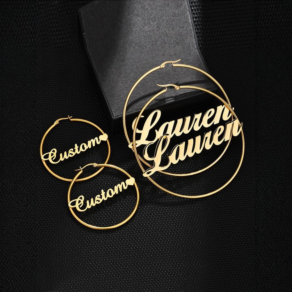 New North Personalised Name Earrings Stainless Steel Jewelry Gift Waterproof Customized Letters Name Big Hoop Earrings for Women