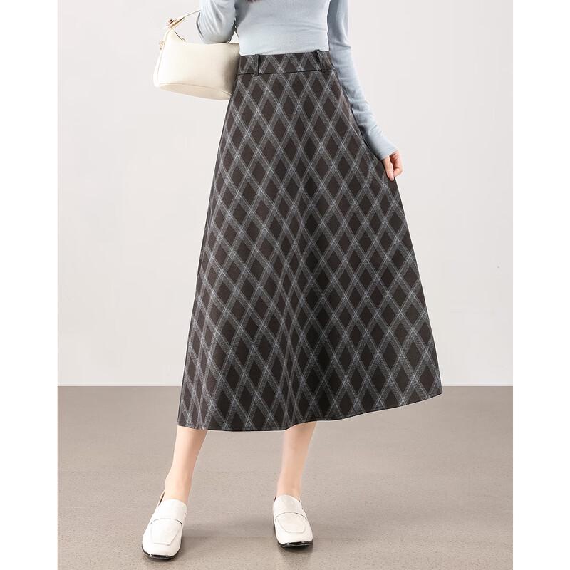 TERRE BLEUE Women's Retro High-Waist Plaid A-Line Midi Skirt