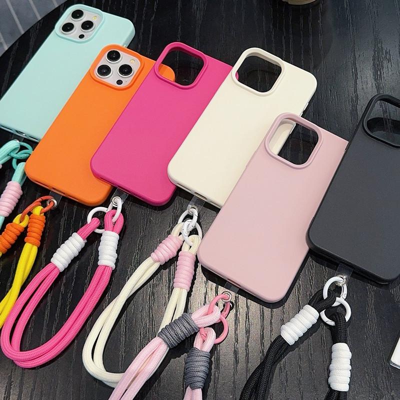 Kožená textura Lanyard Pouzdro na iPhone pro iPhone 12-17 s ručním popruhem, Jednobarevné