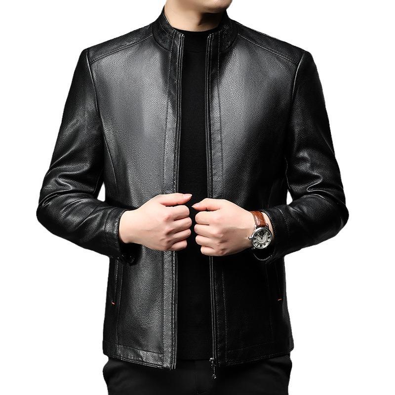 Giacca in pelle da uomo autunno e inverno nuova giacca in pelle morbida con colletto alla coreana Giacca in pelle casual ampia da uomo