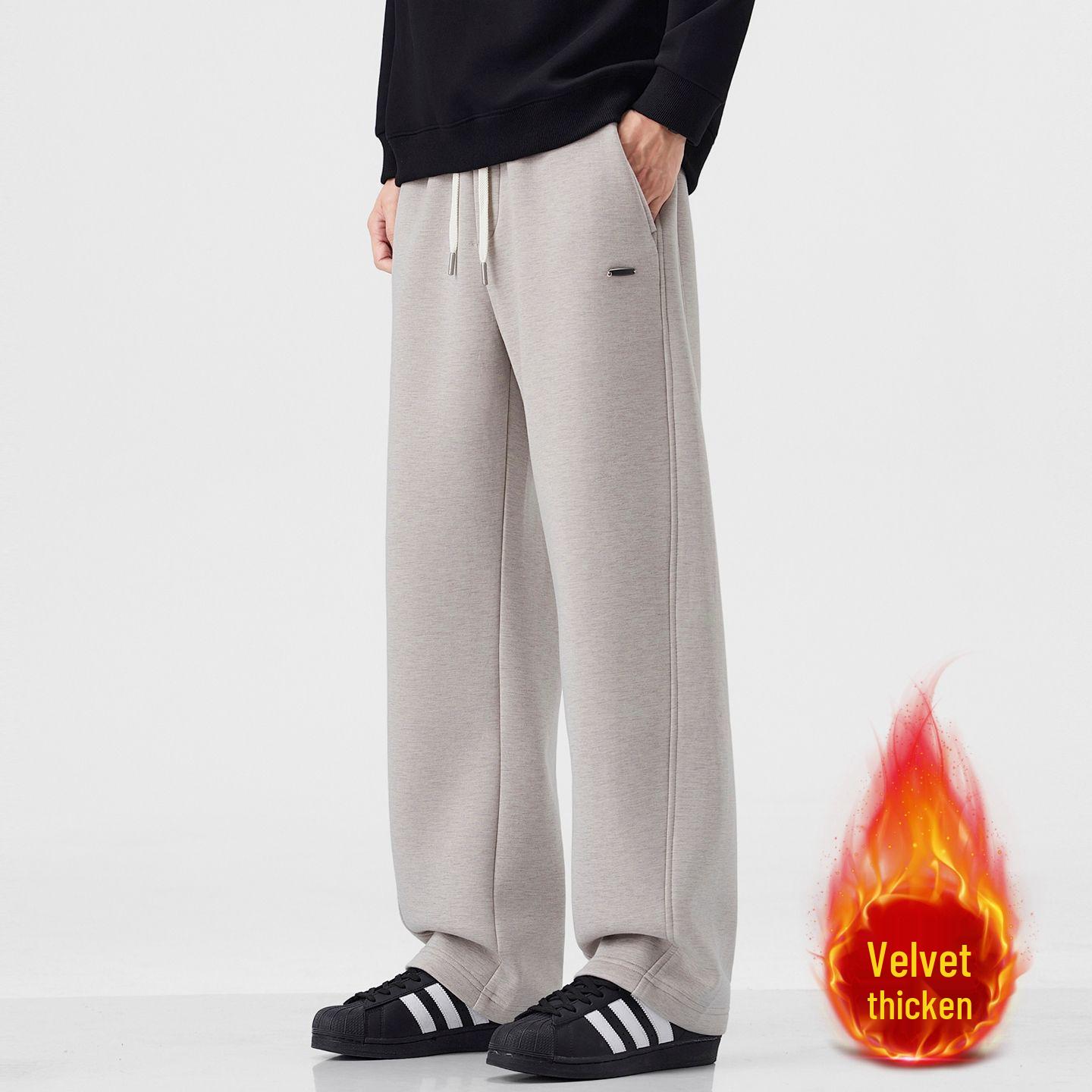 

American Trendy Fleece-Lined Straight-Leg Sweatpants - Warm, Loose, Wide-Leg Casual Pants for Autumn and Winter 29 світло-сірий колір