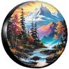 Mountain Sunset Stream Spare Tire Cover Polyester Fiber Waterproof Universal Fit for Trailer Camper RV SUV Wheel Protector