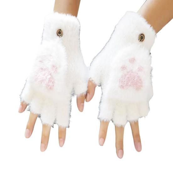 Fuzzy Convertible Mittens Fluffy Warm Fingerless Gloves with Flip Covers Winter Soft Half Finger Gloves for Women Texting Outdoor Driving