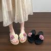 Versatile Open-toed Double Ring with Thick-soled Cool Slippers Large Size Fairy Style with Skirt Rose National Style Sandals Super Soft