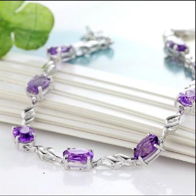 100% Argento Sterling 925 Moda Cristallo Viola Braccialetti da Donna Gioielli Senza Sbiadire Economico Braccialetto Femminile Donna Regalo di Compleanno