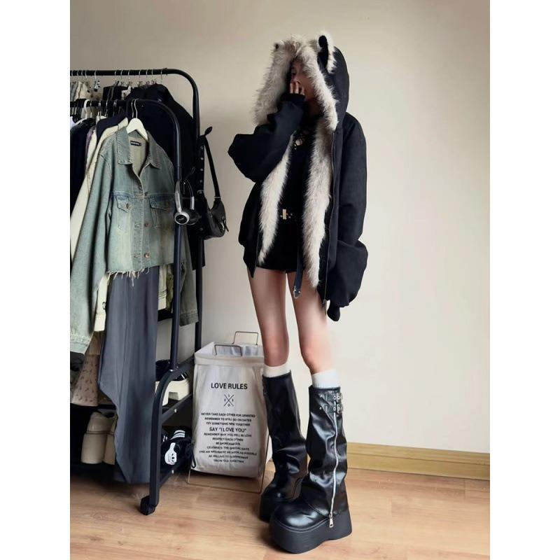 Zaoshan Carving Fluffy Fur Collar Cotton-padded Jacket Piled and Thickened Loose Short Men's and Women's Winter Cotton Jacket