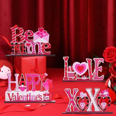4Pcs Love Tabletop Centerpiece Signs Valentines Day Gifts Deacorations Wooden Table Sign Valentines Day Decor Romantic Valentines Decor for Home Table