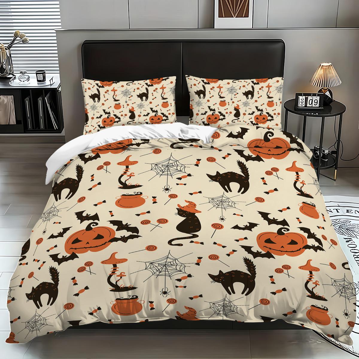 

Halloween Quilt Cover Cartoon Ghost Children S Bedding Three-Piece Digital Printing Kit Quilt Cover Pillowcase 135x200