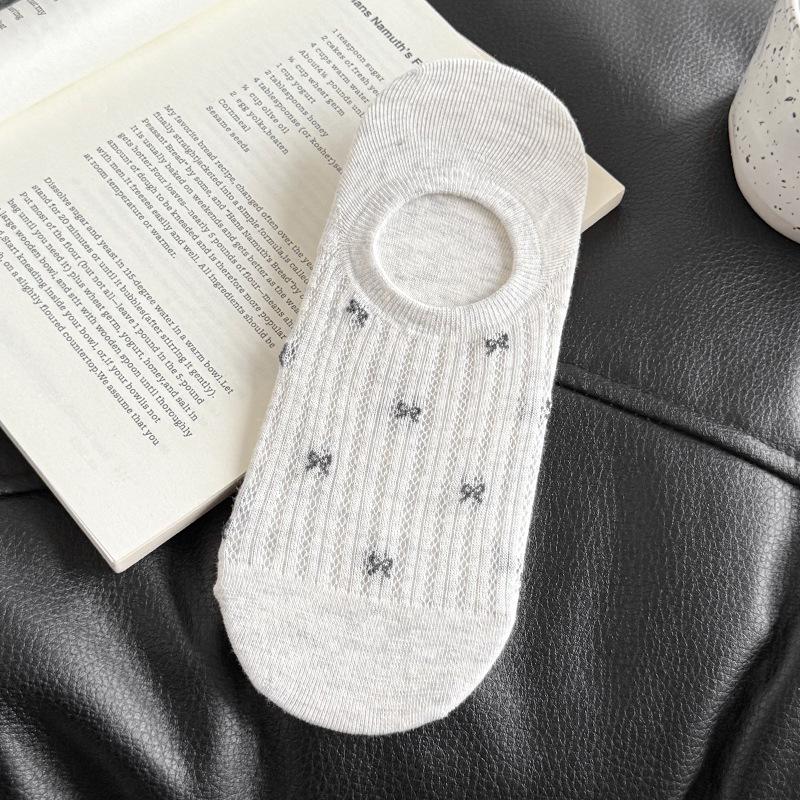 Women's Summer Mesh Thin Shallow-mouthed Invisible Socks Women's Pure Cotton Bow Women's Boat Socks Short Socks