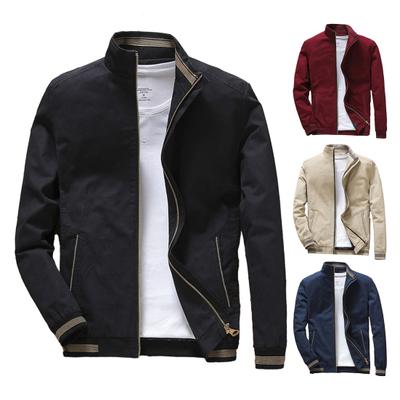 Men Autumn Jacket Stand Collar Long Sleeve Smooth Zipper Cardigan Slim Fit Thin Striped Elastic Cuff Streetwear Comfortable Men Spring Coat