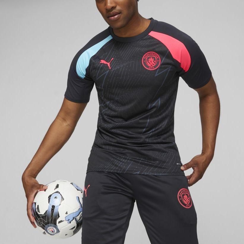 Puma Manchester City Prematch Jersey Logo Print Crew Neck Short Sleeve Football Shirt Men tops Black 772844-14