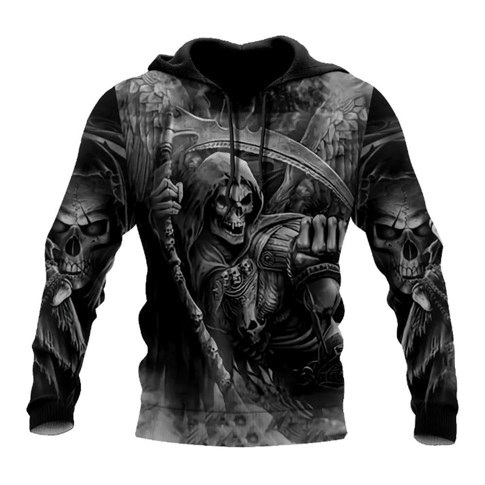 Primavera Outono Moda Masculina Casual Moletom Com Capuz 3D Estampa de Caveira Homens Horror Pullovers Moletons Streetwear Agasalhos Grandes Tops