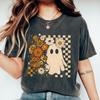 Checkered Ghost Halloween T-Shirt: Spooky Cottagecore Fall Tee