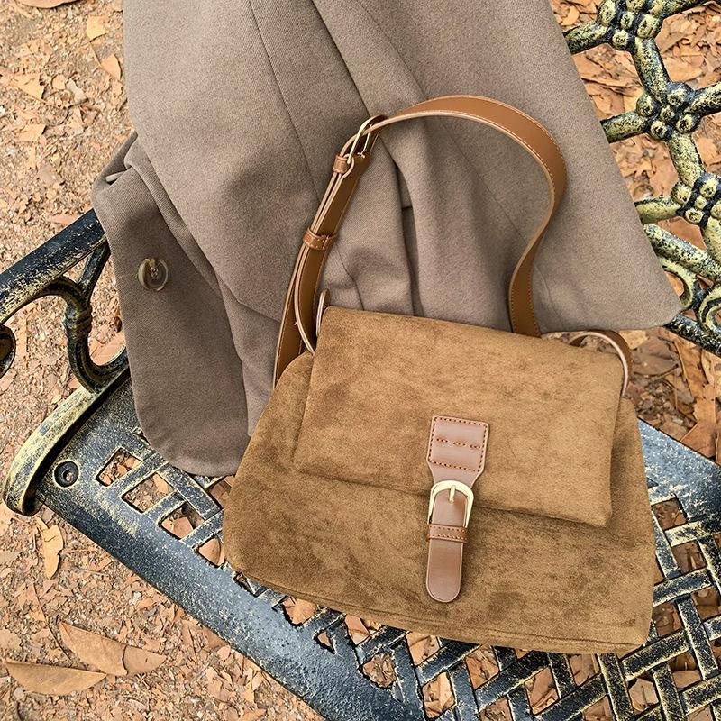 Autumn Winter Women Suede Underarm Pack Korean Style Large Capacity Leisure Square Bag Elegant Messenger Bag Female
