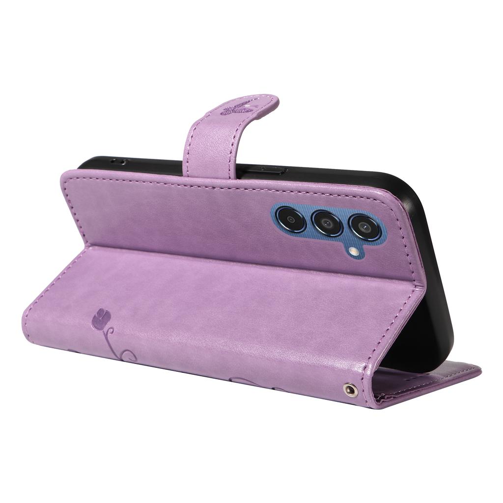 For Samsung Galaxy M35 5G PU Leather Cases Flower Pattern Wallet Stand Phone Cover with Strap