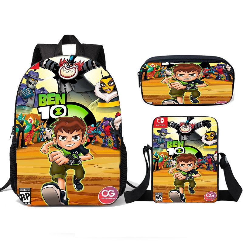 Teenage Hacker BEN10 Backpack, Elementary School Backpack, Three Piece Set, Children's Backpack, Shoulder Bag, Pencil Case