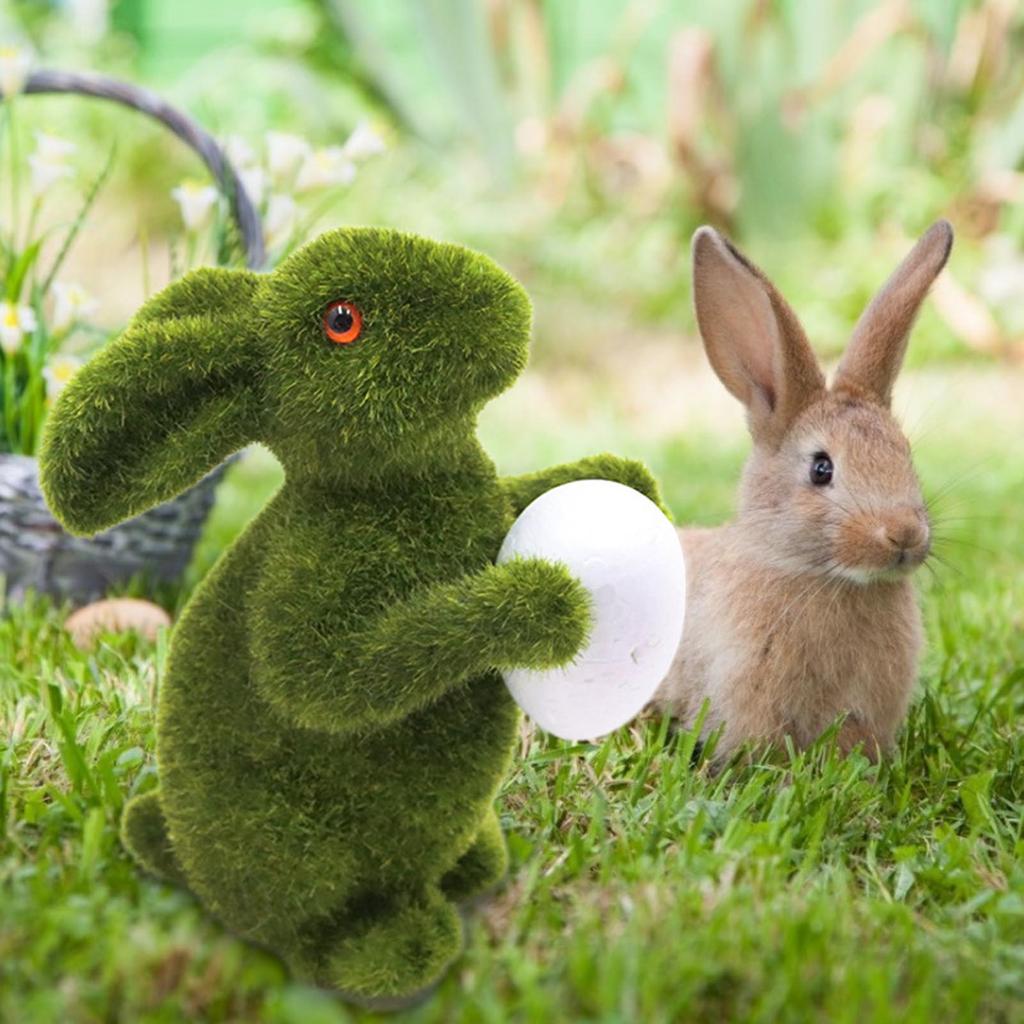 Easter Artificial Moss Rabbit Ornament Flocking Standing Rabbit Statue Figurine Sculpture for Garden Lawn Yard Decors