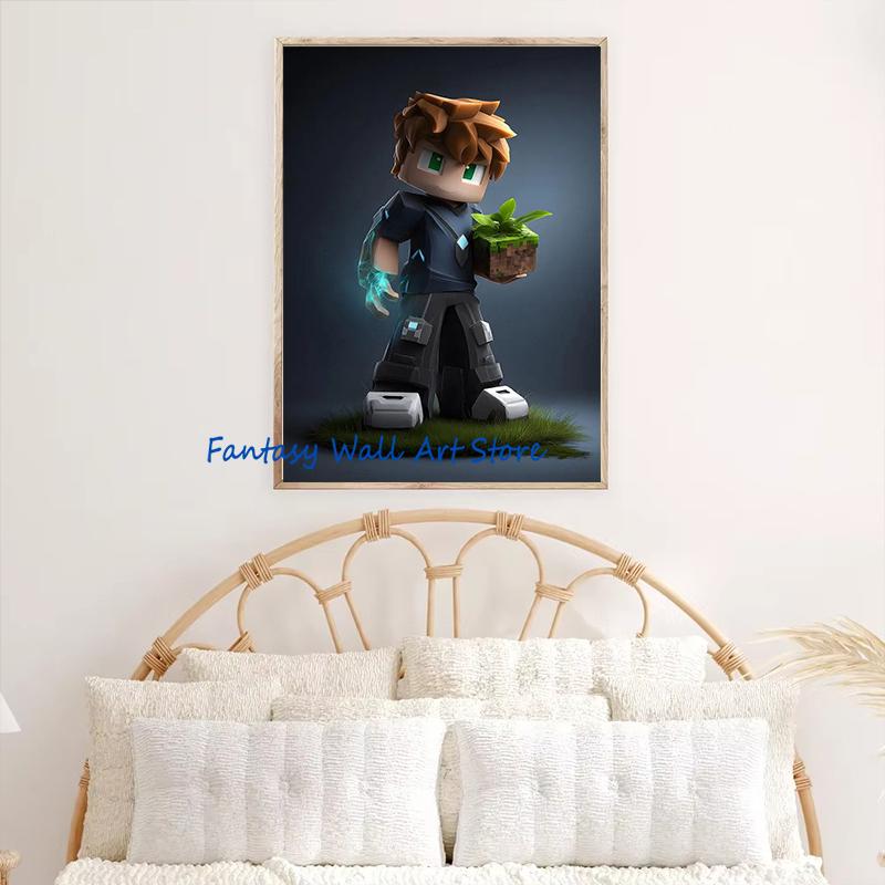 M-ine-craft Classic Kids Game Characters Minimal Video Game Poster Canvas Painting Wall Picture Home Gaming Room Decor Kids Gift