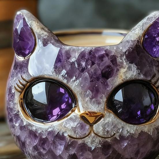 Ručně vyráběný hrnek s kočičí tváří z umělého křišťálu, geodový hrnek pro kotě, pryskyřičný minerální hrnek na kávu a čaj, unikátní umělecká dekorace, dárek pro rodinu, přátele, milovníky koček