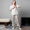 19mm 100% mulberry silk printed lapel long sleeved silk sleepwear comfortable home wear for women