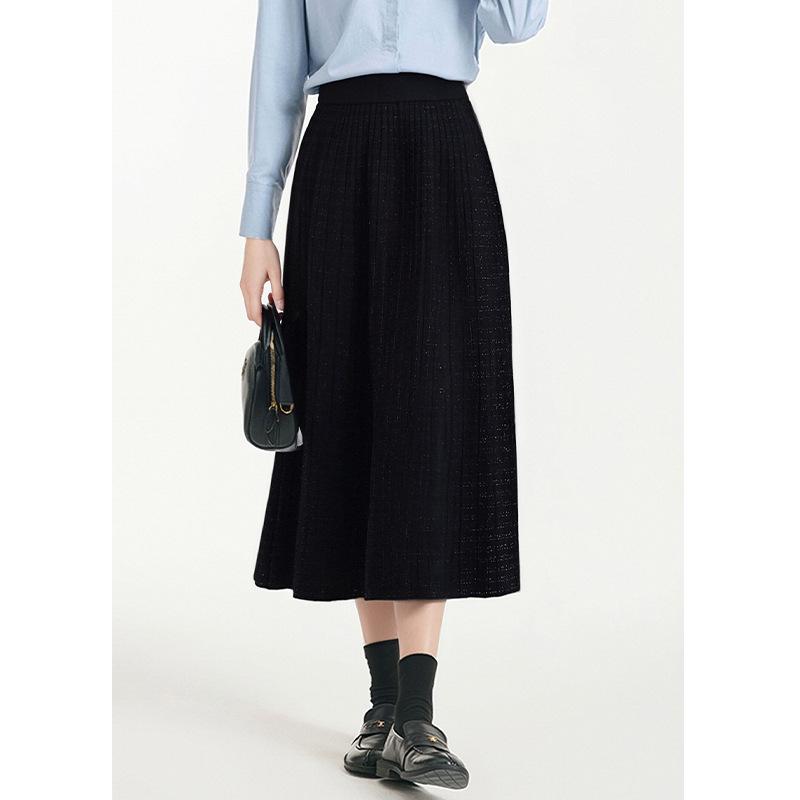 Elegant Women's French Hepburn Wool Knit Midi Pleated Skirt - Slimming 2025 Autumn/Winter Style