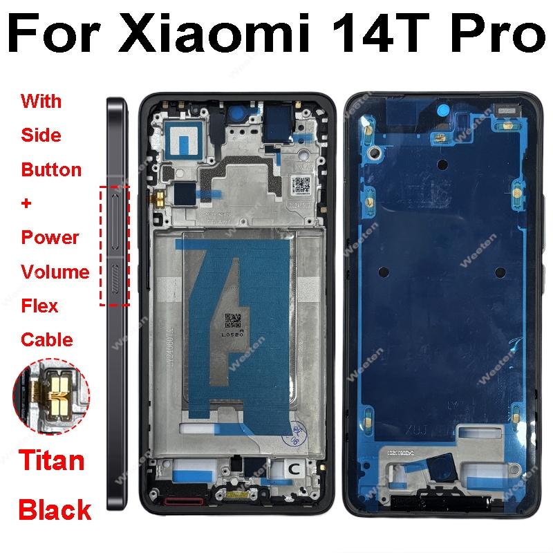 LCD Display Screen Frame Cover For Xiaomi 14T Xiaomi 14T Pro Middle Frame Housing Cover Bezel with Side Button Spare Parts