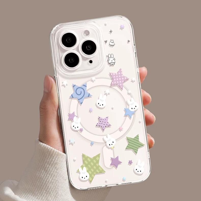 Mobile phone case with bracket, suitable for iphone17 star rabbit 16promax magnetic attraction 15 cartoon 14 niche 13 new set
