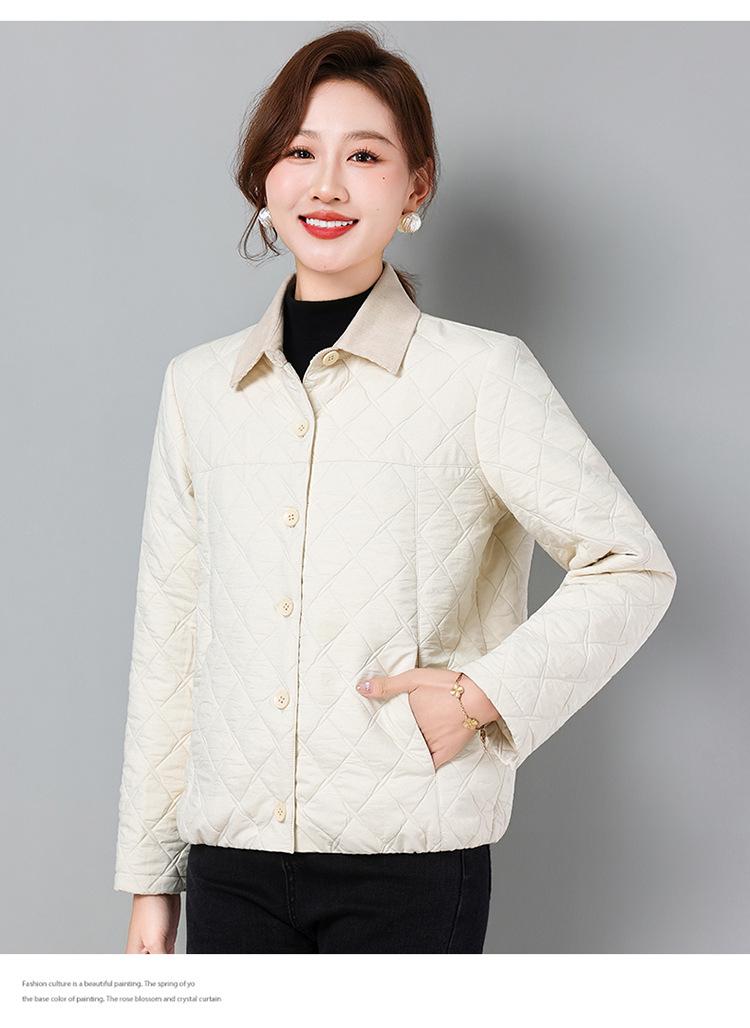 

Stylish Women s Diamond Quilted Corduroy Lapel Jacket, Slim Fit for Early Spring 2026. M
