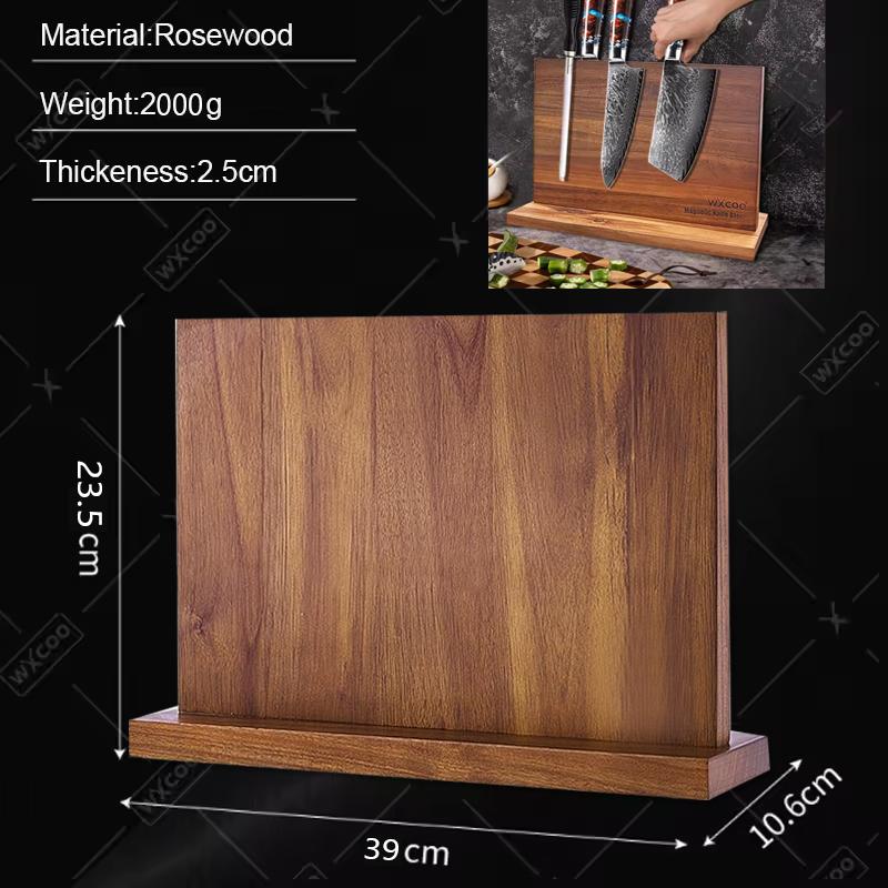 WXCOO Long Magnetic Knife Block Kitchen Holder Acacia Wooden Kitchen Counter Strong Enhanced Magnets Stands Storage Knife Holder