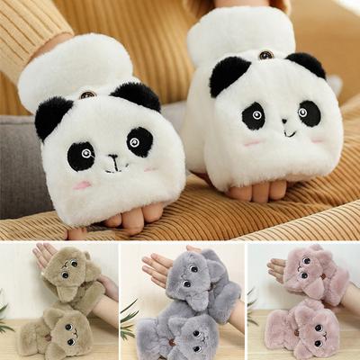 Women Plush Warm Glove Lovely Rabbit Cat Panda Mittens Flip Fingerless Glove Soft Girls Thick Gloves Flexible Half Finger Winter