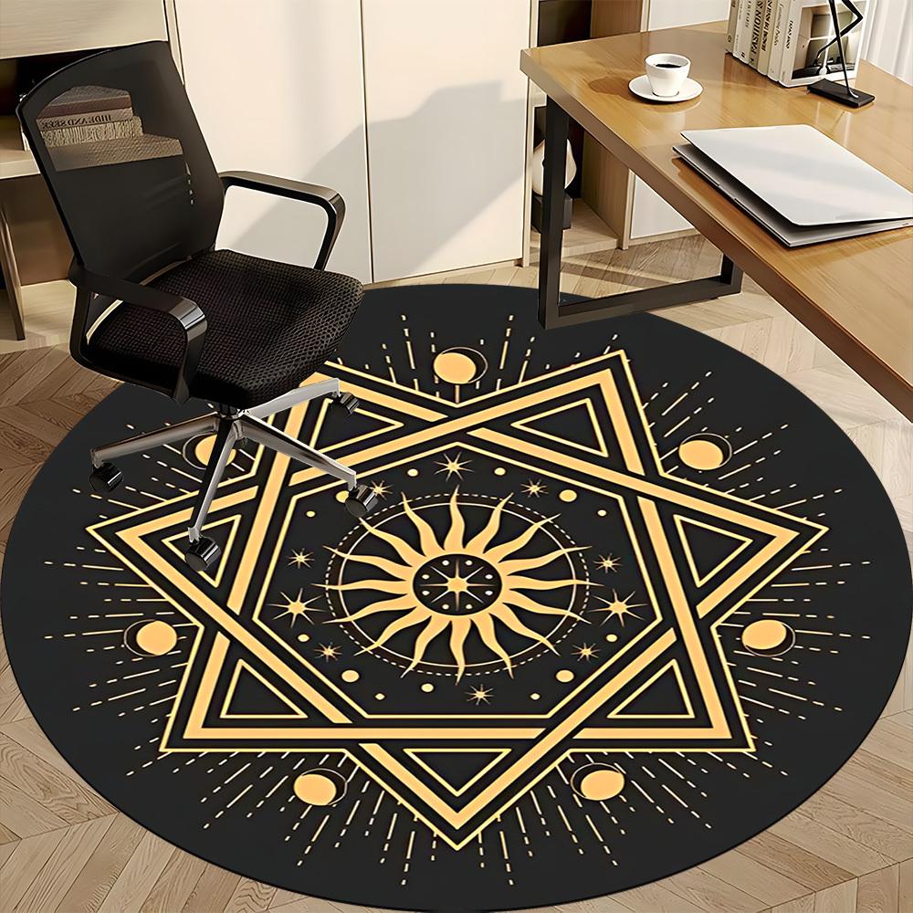 1pc Star Mandala Office Round Area Rug, Indoor Mat Suitable For Office, Under Office Chairs Bedroom Living Room Home Decor, Room Deco