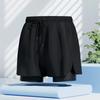 Mens Double-Layered Board Shorts Swim Trunks Quick-Dry Anti-Chafe Flat Front Beach Pool Surfing