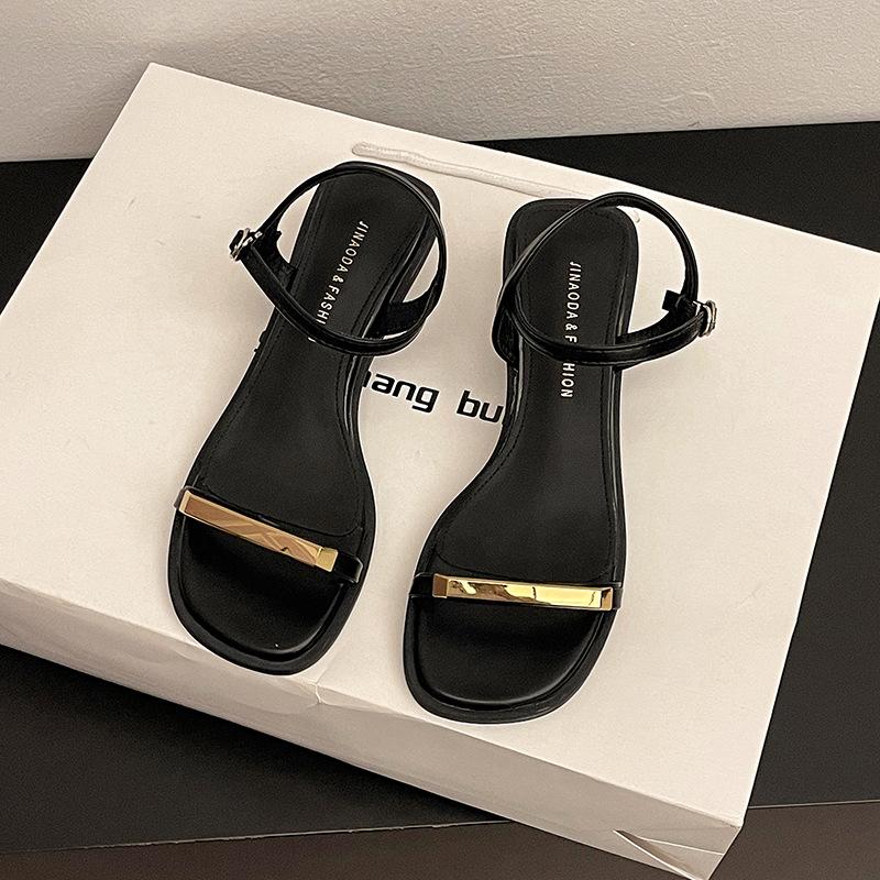 

Fashion platform sandals for women in the spring and summer of 2025, new models with open-toed stiletto and one-button women s shoes trend 35 чёрный