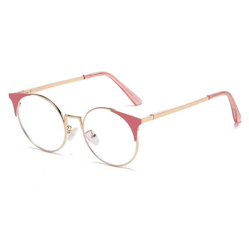 95588 Round Frame Fashionable Anti-Blue Light Unisex Glasses Frame, European And American Metal Spring Foot Flat Glasses