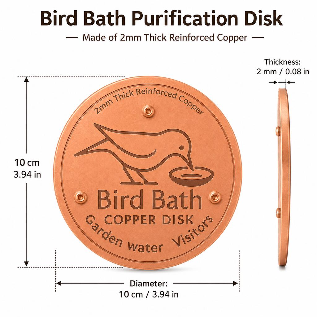10cm Copper Bird Bath Disk Round Copper Plate with 3 Raised Support Points for Garden Bird Baths Fountains Outdoor Water Bowls